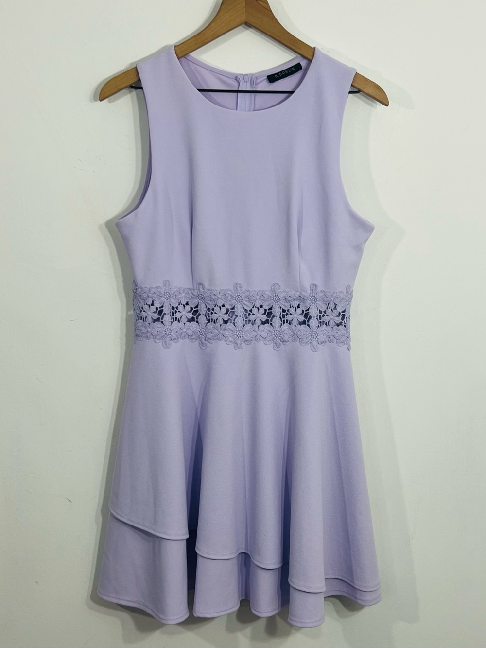 B.Darlin Lavender Lace Cutout Waist Skater Dress Mini Asymmetrical Hem